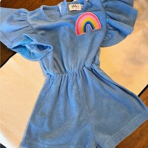 Lola + the Boys Blue Rainbow Romper size 4